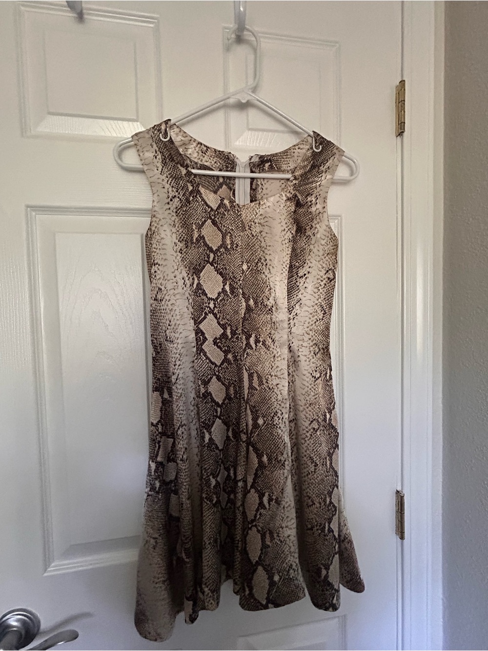 Sleeveless Snake-Print A-Line Dress in Brown and Cream